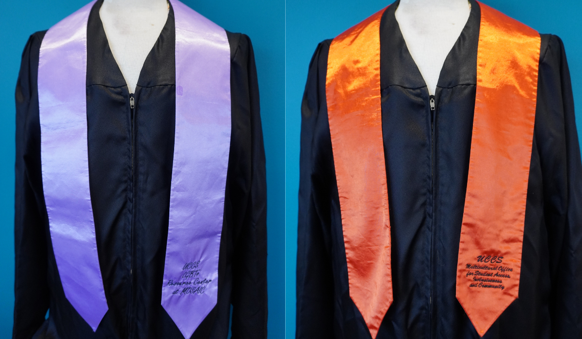Photo of the Lavender stole and the orange MOSAIC stole