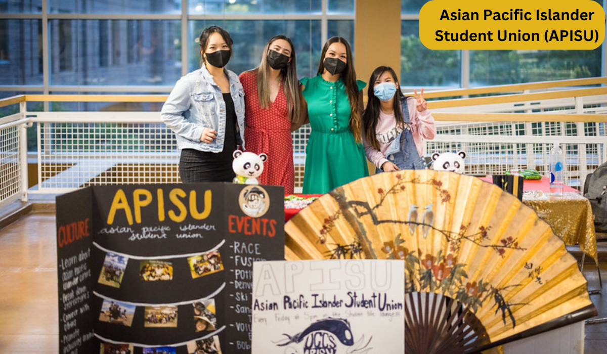 Photo of four members of the Asian Pacific Islander Student Union
