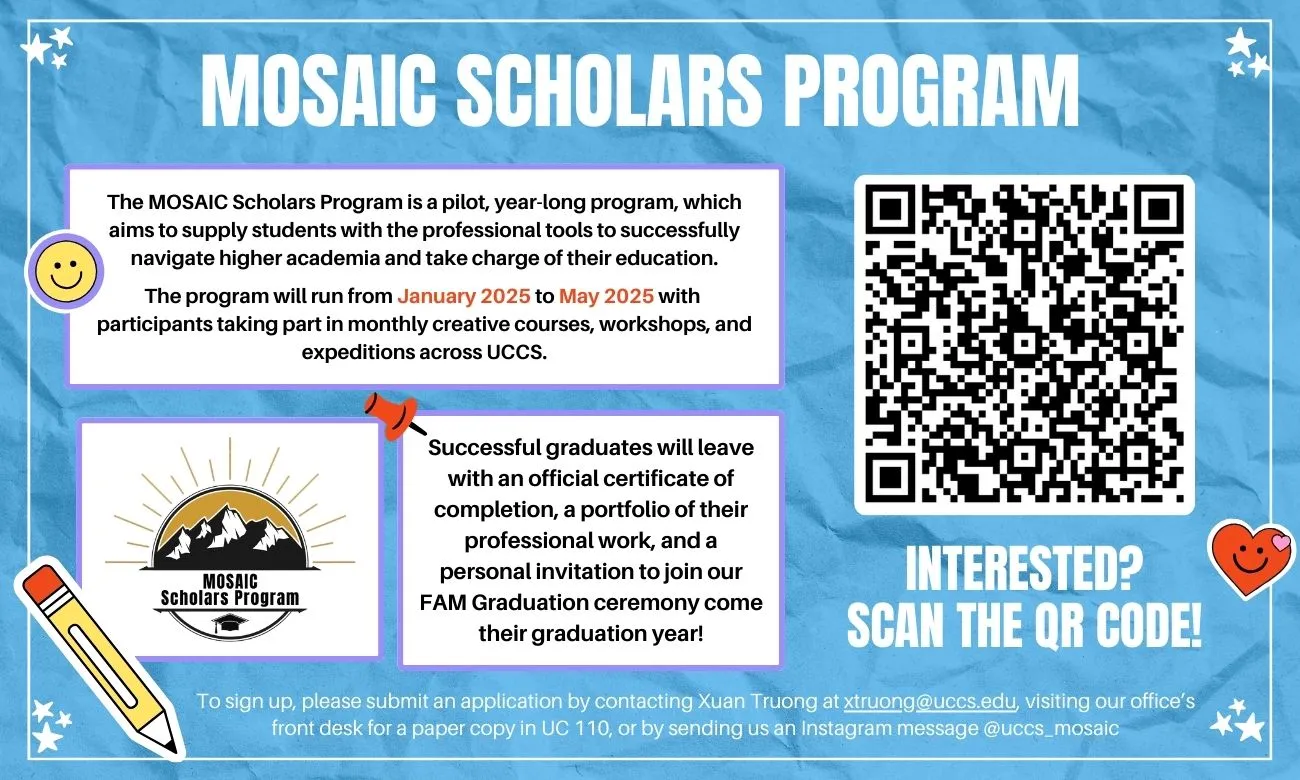 MOSAIC Scholars Program - Flyer with explanatory information and a QR code.