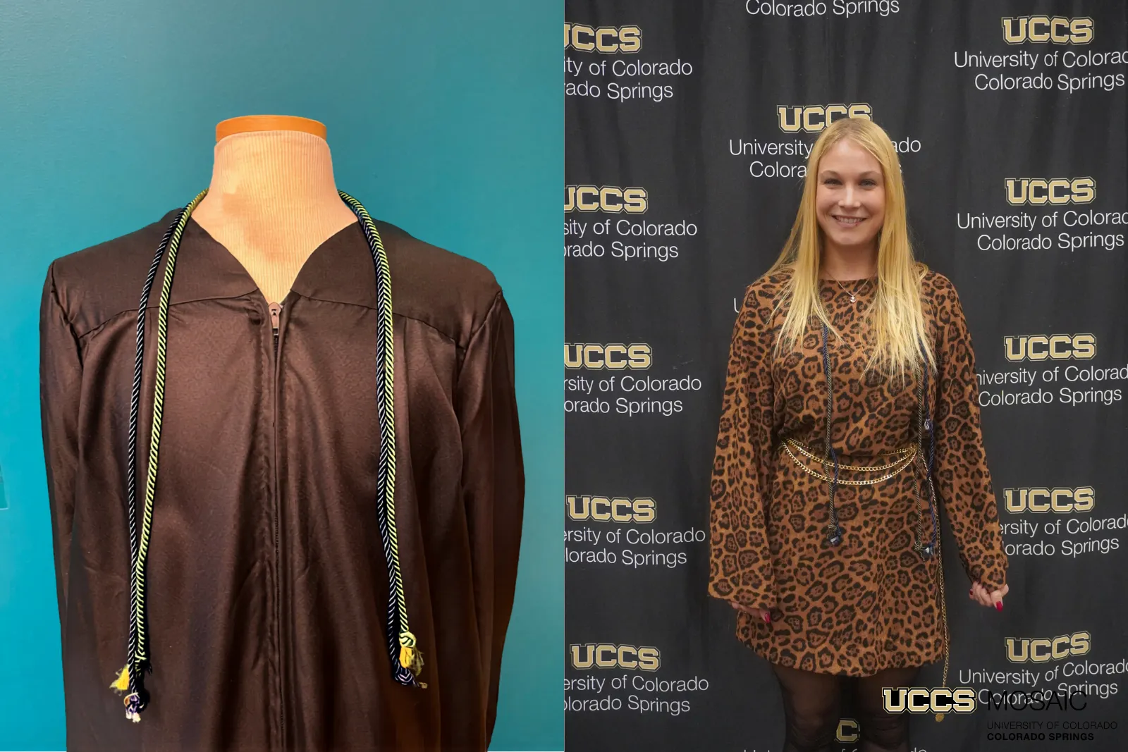 Photo of a mannequin and person wearing the international cord