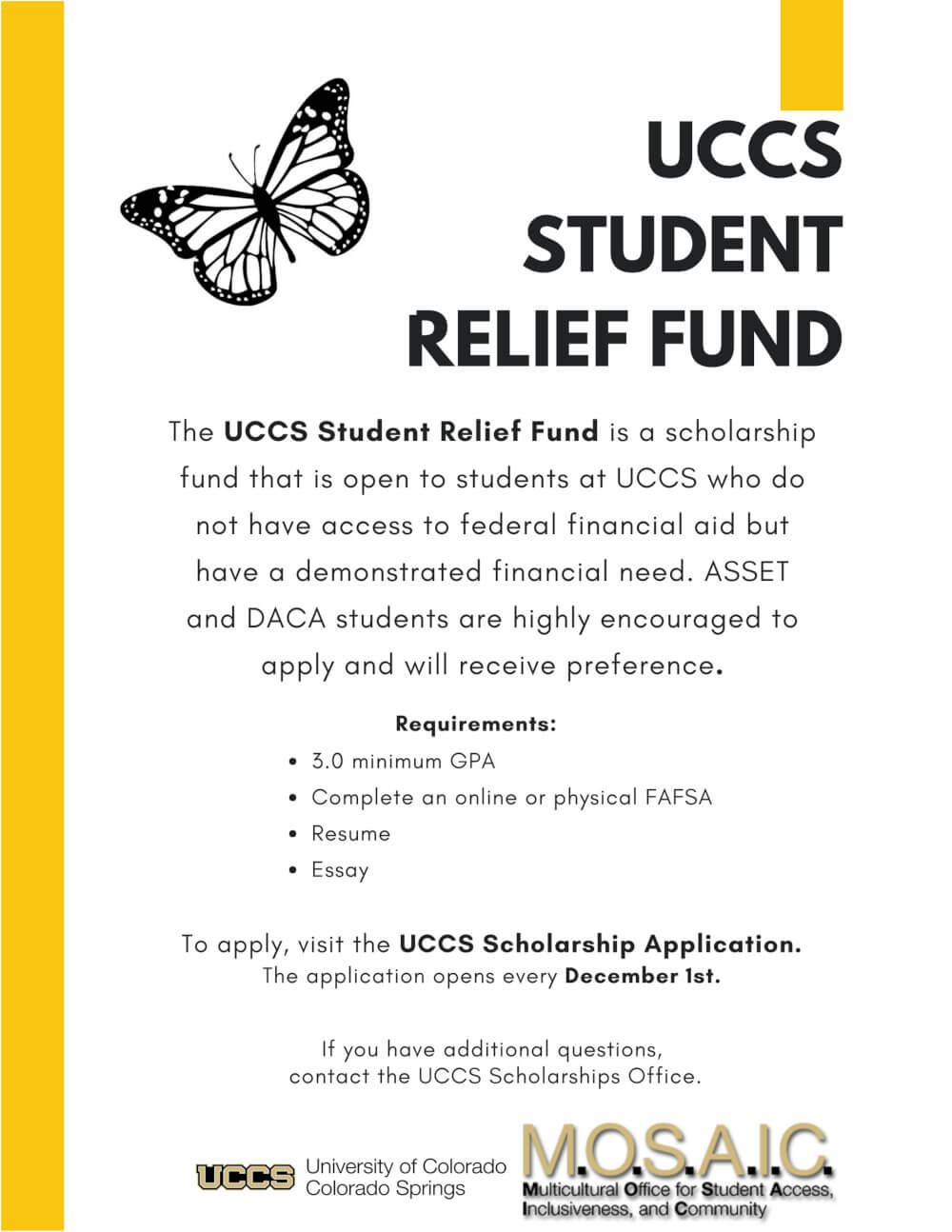 UCCS Student Relief Fund flyer